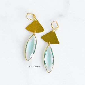 Gemstone Jewel Statement Earrings. Jewel Bezel Teardrop Dangle Earrings in Gold image 4