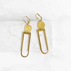 Simple Geometric Dangle Earrings in Gold. Horseshoe and Circle Earrings. Arch Brass Dangle Earrings image 2