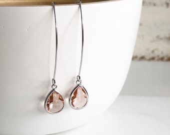 Silver Champagne Drop Earrings. Bridesmaid Gift. Wedding Jewelry. Simple Earrings.