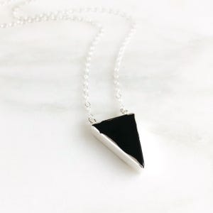 Black Triangle Necklace in Sterling Silver. Black Stone Necklace