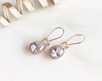 Small Rose Gold Drop Earrings. Bridesmaid Gift. Drop Earrings. Wedding Jewelry.