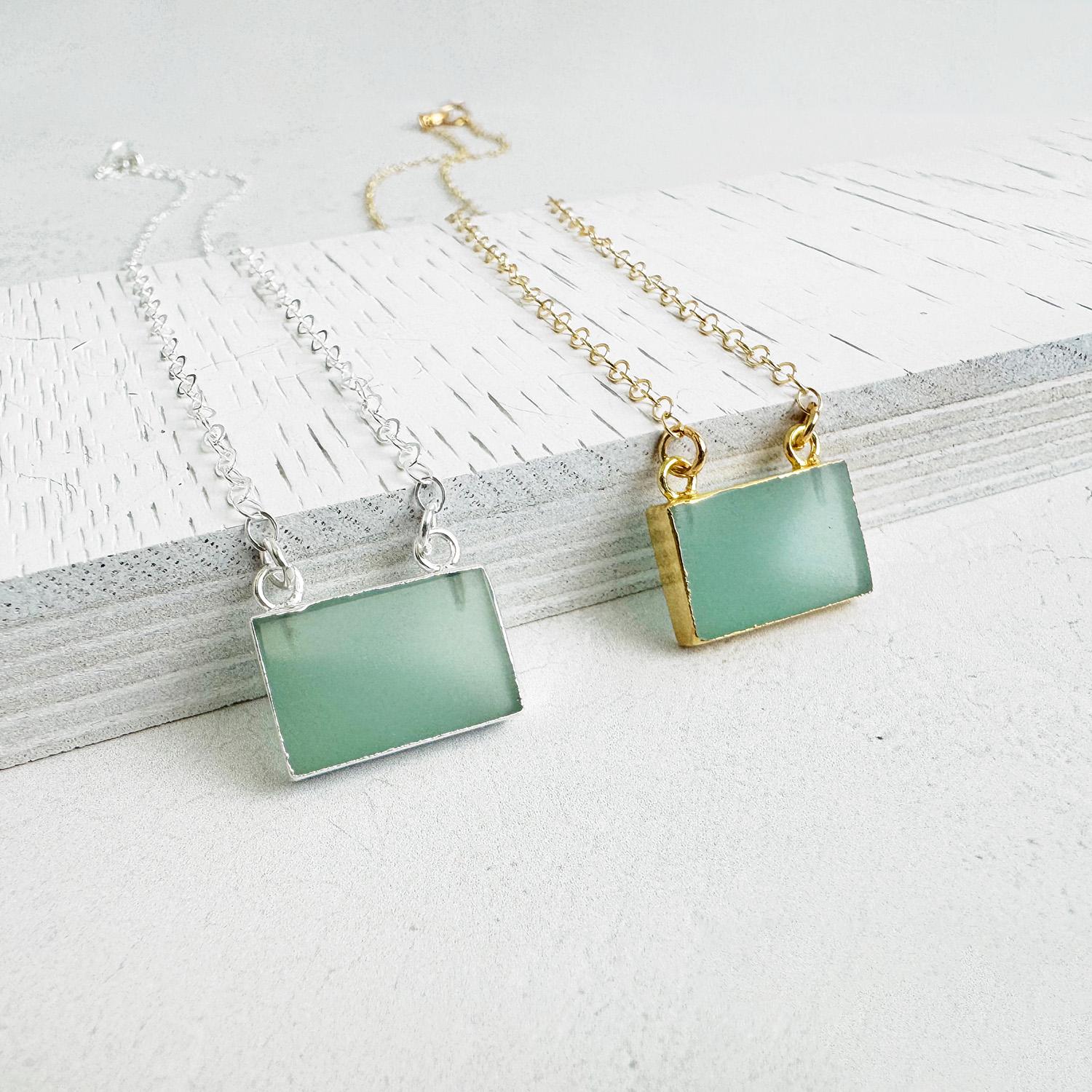 Aqua Chalcedony Bar Necklace: 14k Gold Filled or Sterling Silver