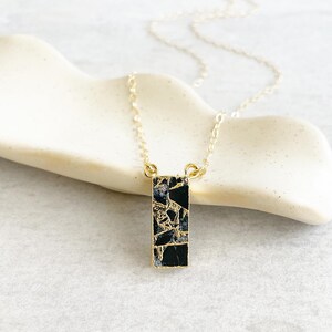 Black Mojave Bar Necklace: 14k Gold Filled Rectangle Pendant