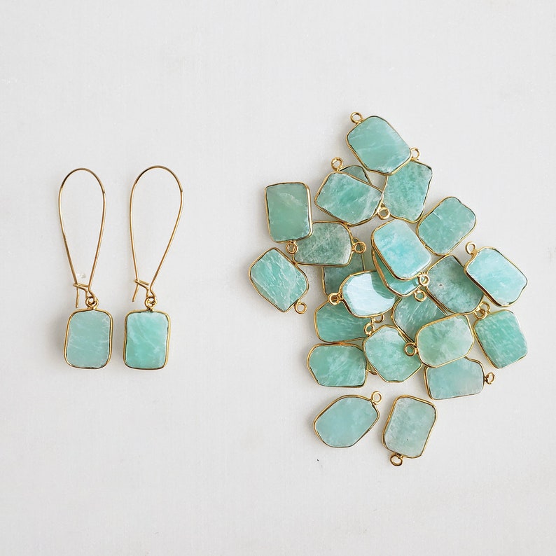 Freeform Amazonite Gemstone Slice Drop Earrings in Gold. Simple Dangle Earrings. Gemstone Drop Earrings image 4