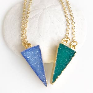 Tiny Triangle Druzy Necklace. Green Blue Druzy Necklace. Triangle Druzy Necklace. Crystal Geode Necklace. Jewelry. Gift Jewelry Gift. image 2