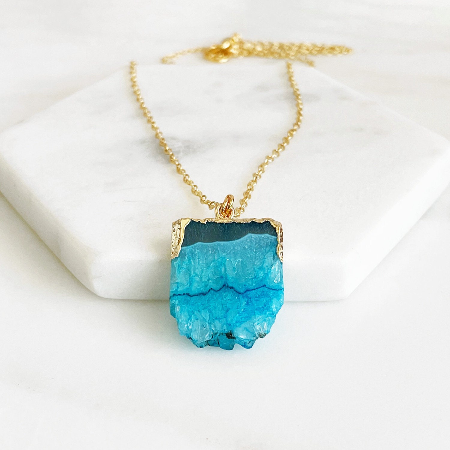 Teal Druzy Necklace. Geode Necklace. Druzy Jewelry. Stone - Etsy