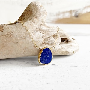 Lapis Slice Necklace: 14k Gold Filled Chain, Dainty Layering Necklace