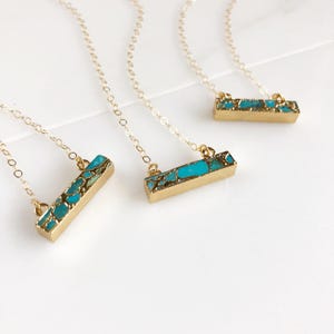 Dainty Turquoise Bar Necklace: 14k Gold Filled Pendant, Layering Jewelry