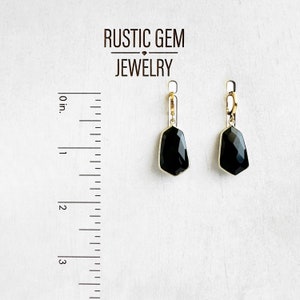 Black Onyx Earrings Gold Drop Earrings Gold Plated Huggies Simple Gemstone Earrings Jewelry Gift for Her image 5