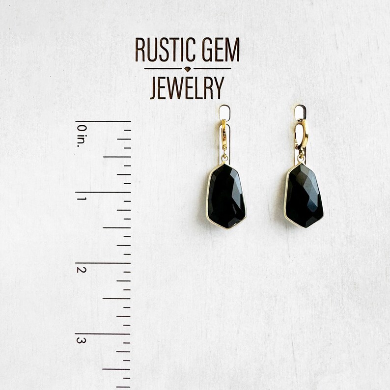 Black Onyx Earrings Gold Drop Earrings Gold Plated Huggies Simple Gemstone Earrings Jewelry Gift for Her image 5