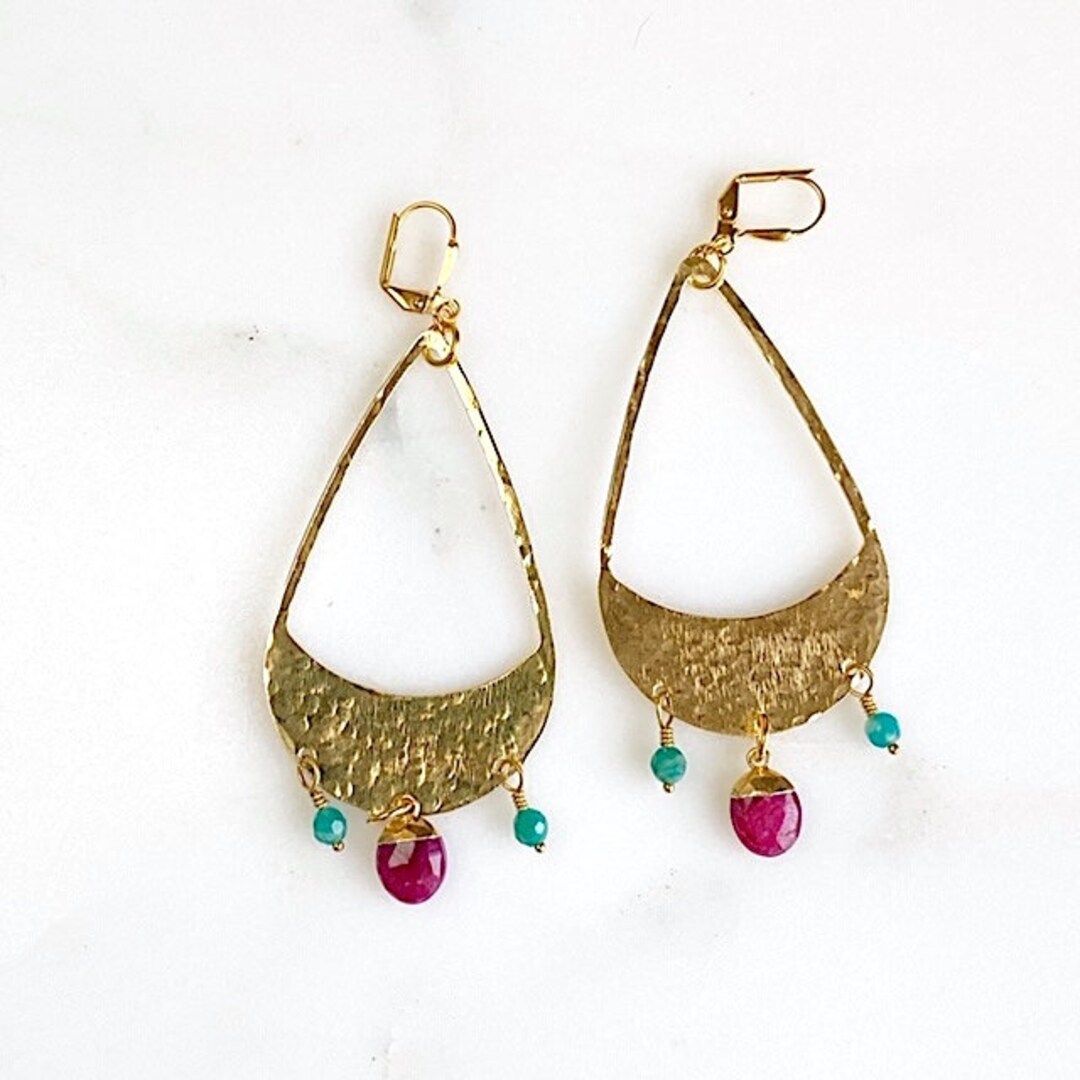 Super Big Statement Earrings With Hammered Brass Teardrops and Etsy