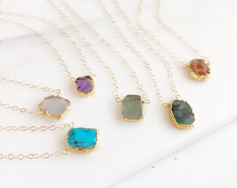 Dainty Gemstone Slice Necklace: 14k Gold Filled Chain