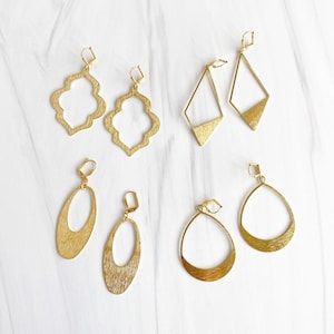 Brushed Brass Geometric Statement Earrings - Gold Plated