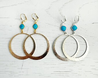 Large Turquoise Hoop Statement Earrings