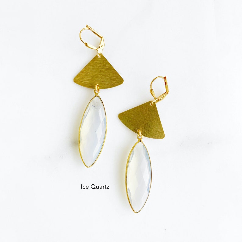 Gemstone Jewel Statement Earrings. Jewel Bezel Teardrop Dangle Earrings in Gold image 5