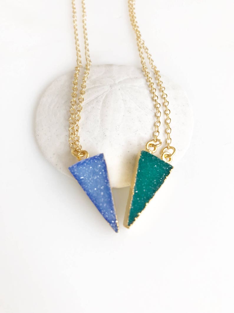 Tiny Triangle Druzy Necklace. Green Blue Druzy Necklace. Triangle Druzy Necklace. Crystal Geode Necklace. Jewelry. Gift Jewelry Gift. image 1