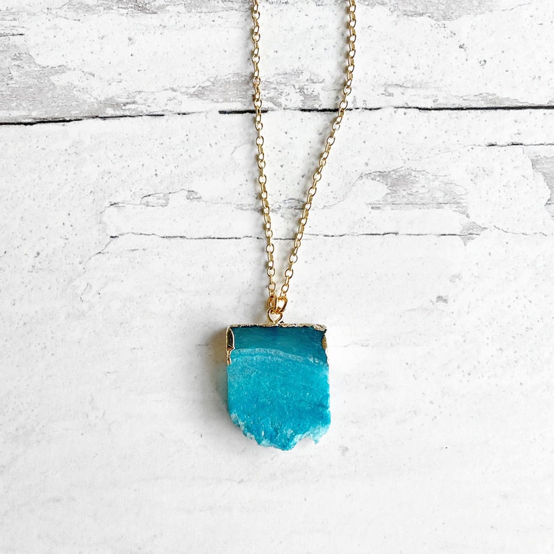 Teal Druzy Necklace. Geode Necklace. Druzy Jewelry. Stone Necklace. Teal Aqua Gold Necklace. Chunky Necklace. Gift. image 4