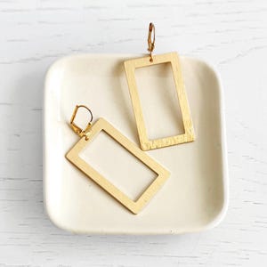 Rectangle Statement Earrings in Brushed Brass Gold. Simple Dangle Earrings. Geometric Earrings