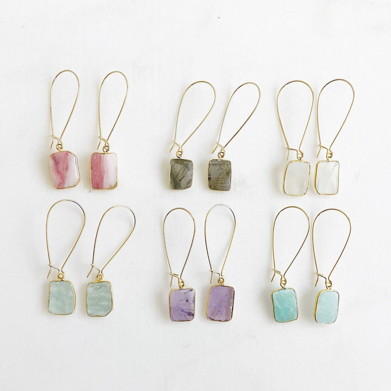 Freeform Amazonite Gemstone Slice Drop Earrings in Gold. Simple Dangle Earrings. Gemstone Drop Earrings image 5