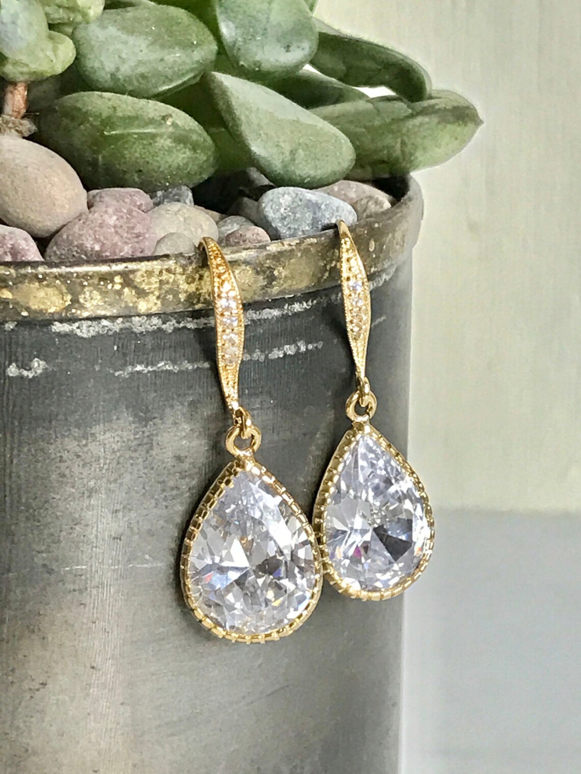 Earrings Bridal Drop Earrings. Wedding Jewelry. Cubic Zirconia - Etsy