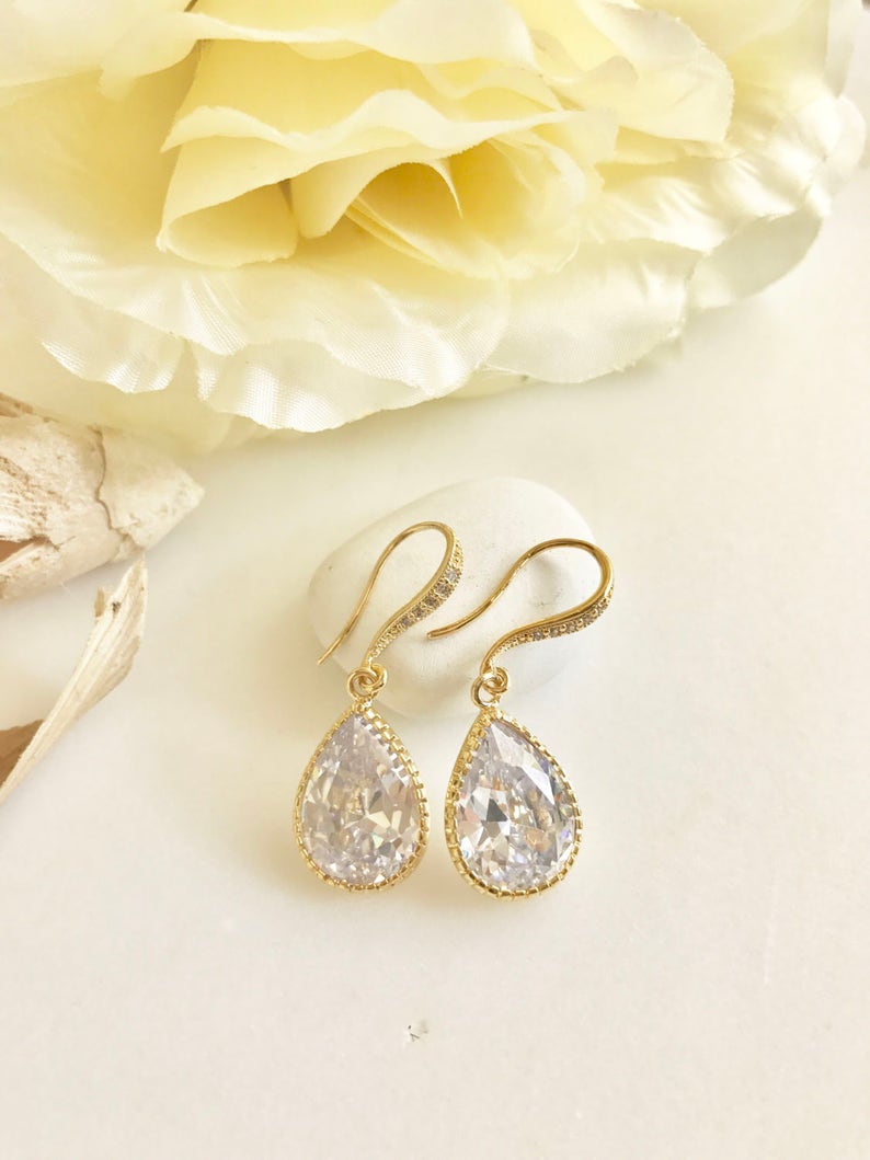 Earrings Bridal Drop Earrings. Wedding Jewelry. Cubic Zirconia - Etsy