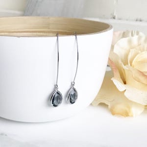 Silver Drop Earrings: Charcoal Glass Dangle Earrings