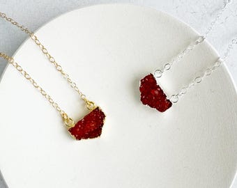 Collar de chevron druzy naranja: chapado en oro de 14 k o plata esterlina, piedra preciosa delicada