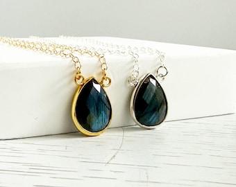 Labradorite Teardrop Bezel Necklace