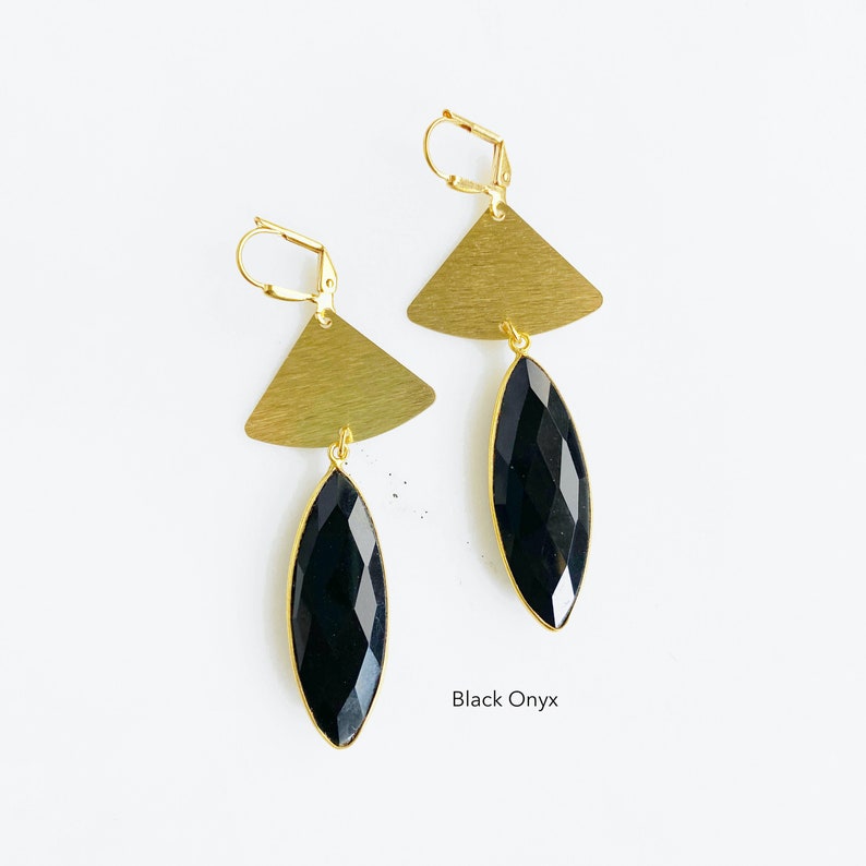 Gemstone Jewel Statement Earrings. Jewel Bezel Teardrop Dangle Earrings in Gold image 6