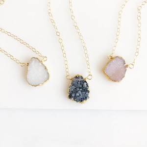 Dainty Druzy Quartz Necklace: 14k Gold Filled Chain