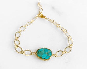 Ocean Jasper Opal Bracelet in Gold. Simple Gold Chain Bracelet