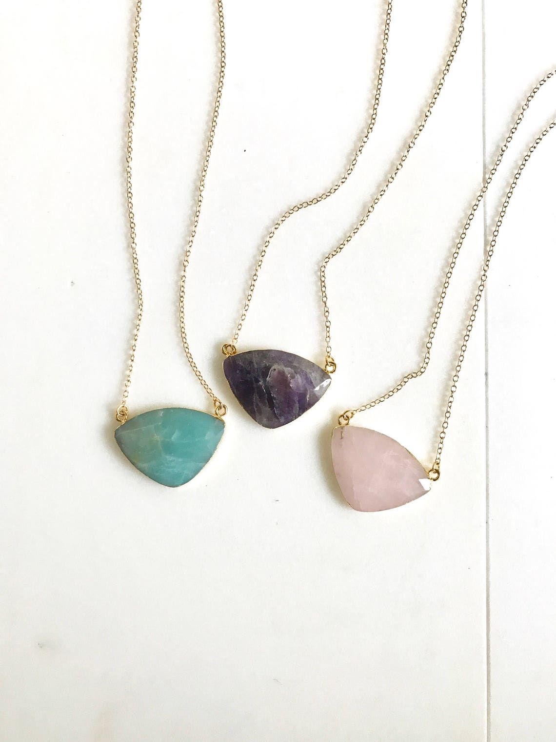 Triangle Stone Necklace. Geode Necklace. Gemstone Jewelry. - Etsy
