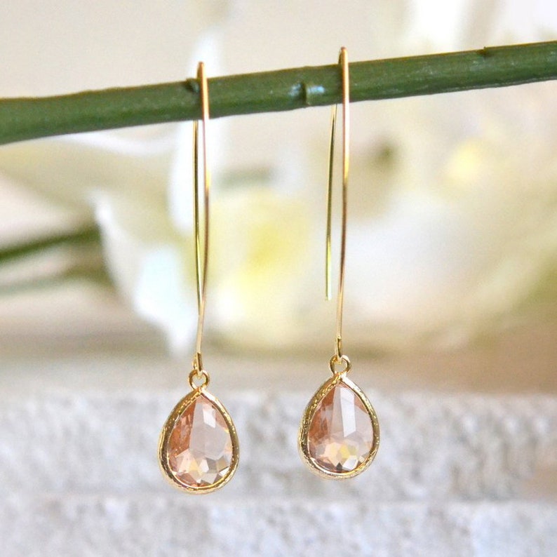 Gold Champagne Drop Earrings. Bridesmaid Gift. Drop Earrings. Wedding Jewelry. Simple Earrings Christmas Gift. Dangle Earrings. Jewelry Gift image 5