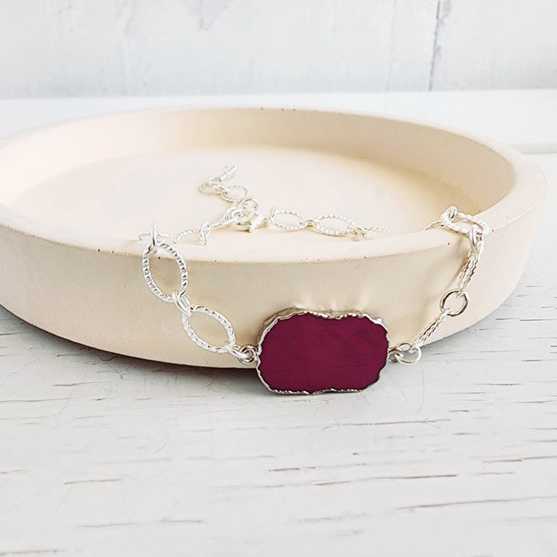 Chunky Chain Bracelet Silver Bracelet Purple Stone Simple Gemstone Bracelet Silver Chain Statement Bracelet Modern Jewelry image 2