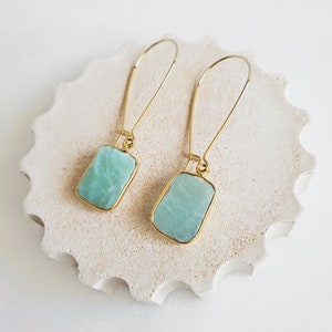 Freeform Amazonite Gemstone Slice Drop Earrings in Gold. Simple Dangle Earrings. Gemstone Drop Earrings image 2