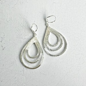 Multiple Teardrop Earrings Brushed Silver Statement Earrings Simple Silver Earrings Big Silver Earrings image 3