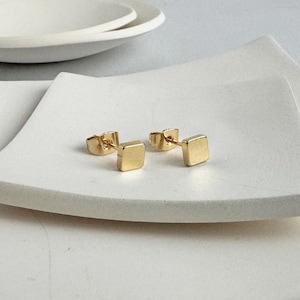 18k Gold Plated Square Stud Earrings: Minimalist Geometric Posts