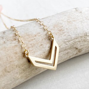 Gold Chevron Necklace: 14k Gold Filled Open Bar Pendant