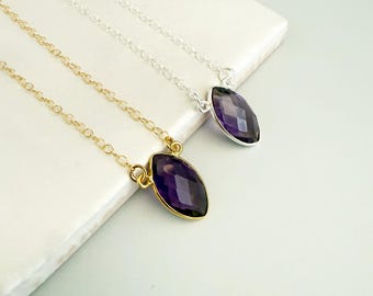 Amethyst Vertical Marquise Bezel Necklace