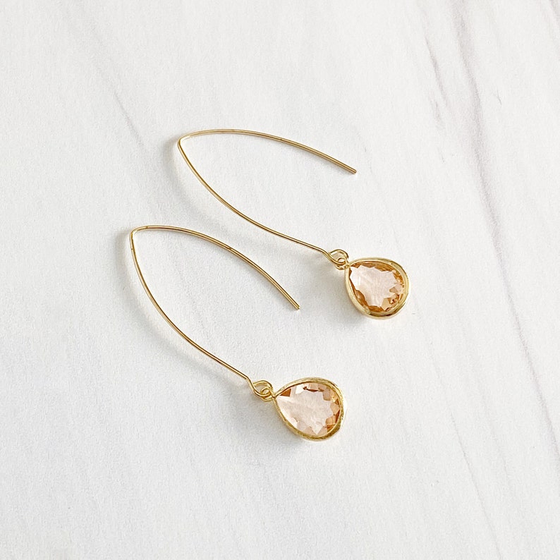 Gold Champagne Drop Earrings. Bridesmaid Gift. Drop Earrings. Wedding Jewelry. Simple Earrings Christmas Gift. Dangle Earrings. Jewelry Gift image 1