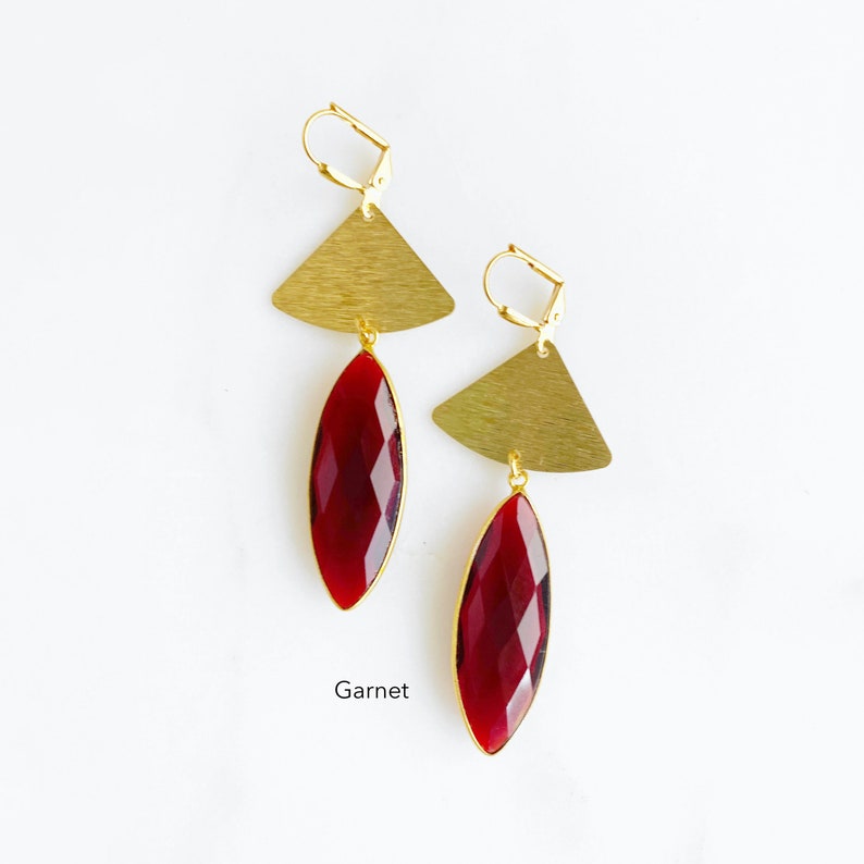 Gemstone Jewel Statement Earrings. Jewel Bezel Teardrop Dangle Earrings in Gold image 2