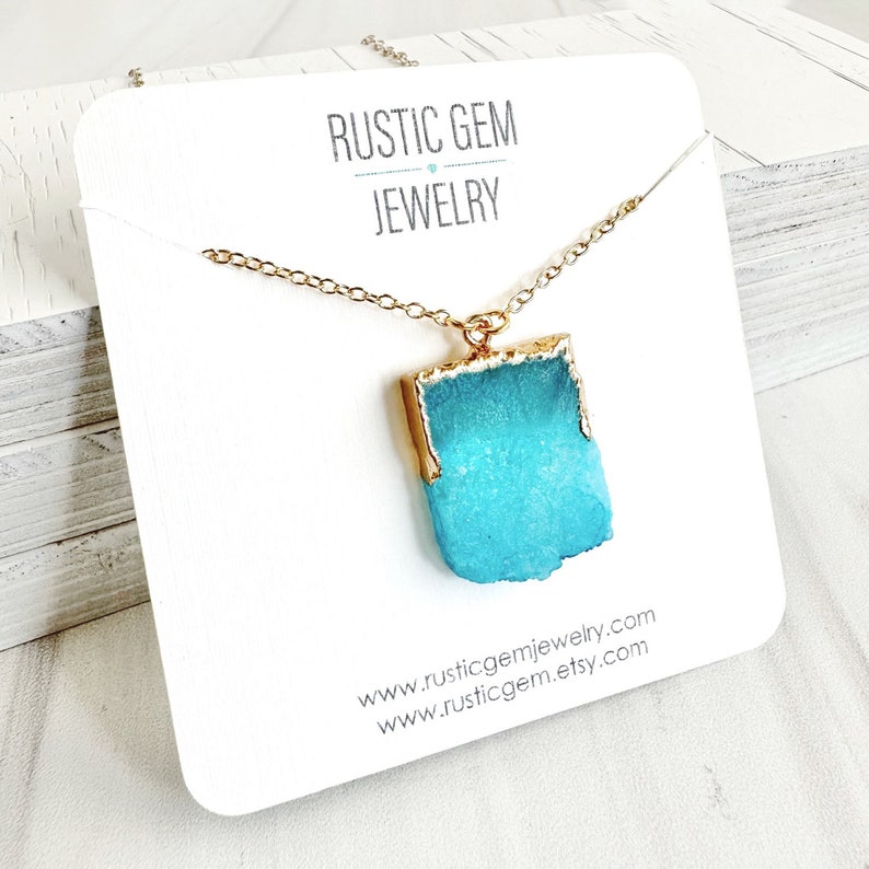 Teal Druzy Necklace. Geode Necklace. Druzy Jewelry. Stone Necklace. Teal Aqua Gold Necklace. Chunky Necklace. Gift. image 1