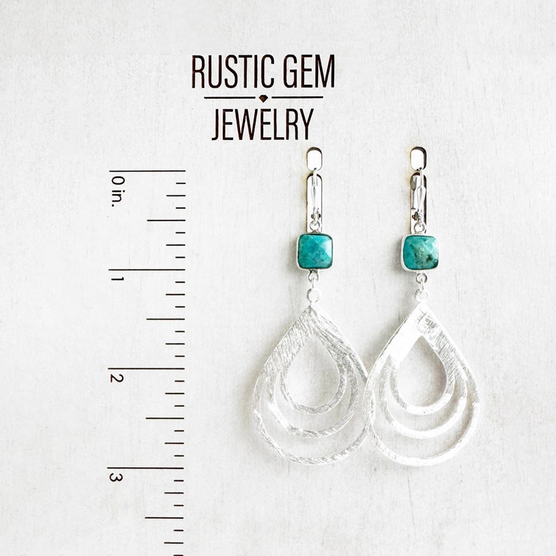 Turquoise Earrings Multiple Teardrop Earrings Brushed Silver Statement Earrings Simple Silver Jewelry Big Silver Earrings image 3