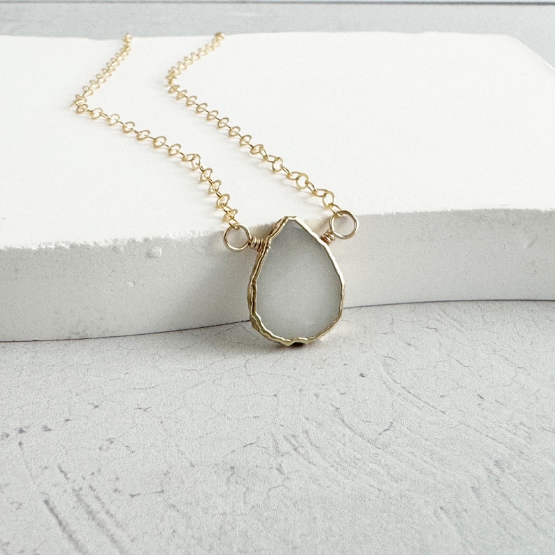 Grayish White Gemstone Slice Pendant Necklace. White Stone Necklace. Holiday Gift. Layering Jewelry. image 1