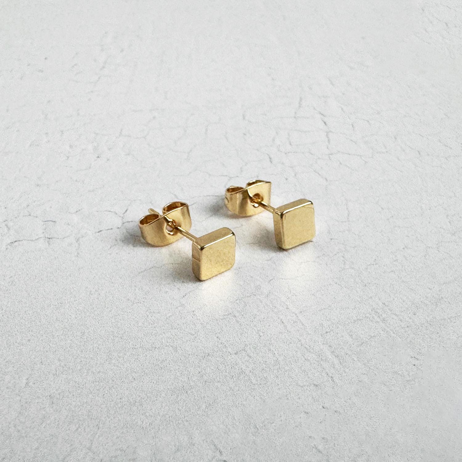 Aretes Cuadrados De Oro Macizo De 18 Quilates Para Mujer Con Rosca De Bola, Oro Amarillo Real De Doble Cara, Regalo De Joyería Para Ella, Metal