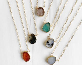 Scalloped Gemstone Slice Necklace: 14k Gold Filled, Dainty Layering