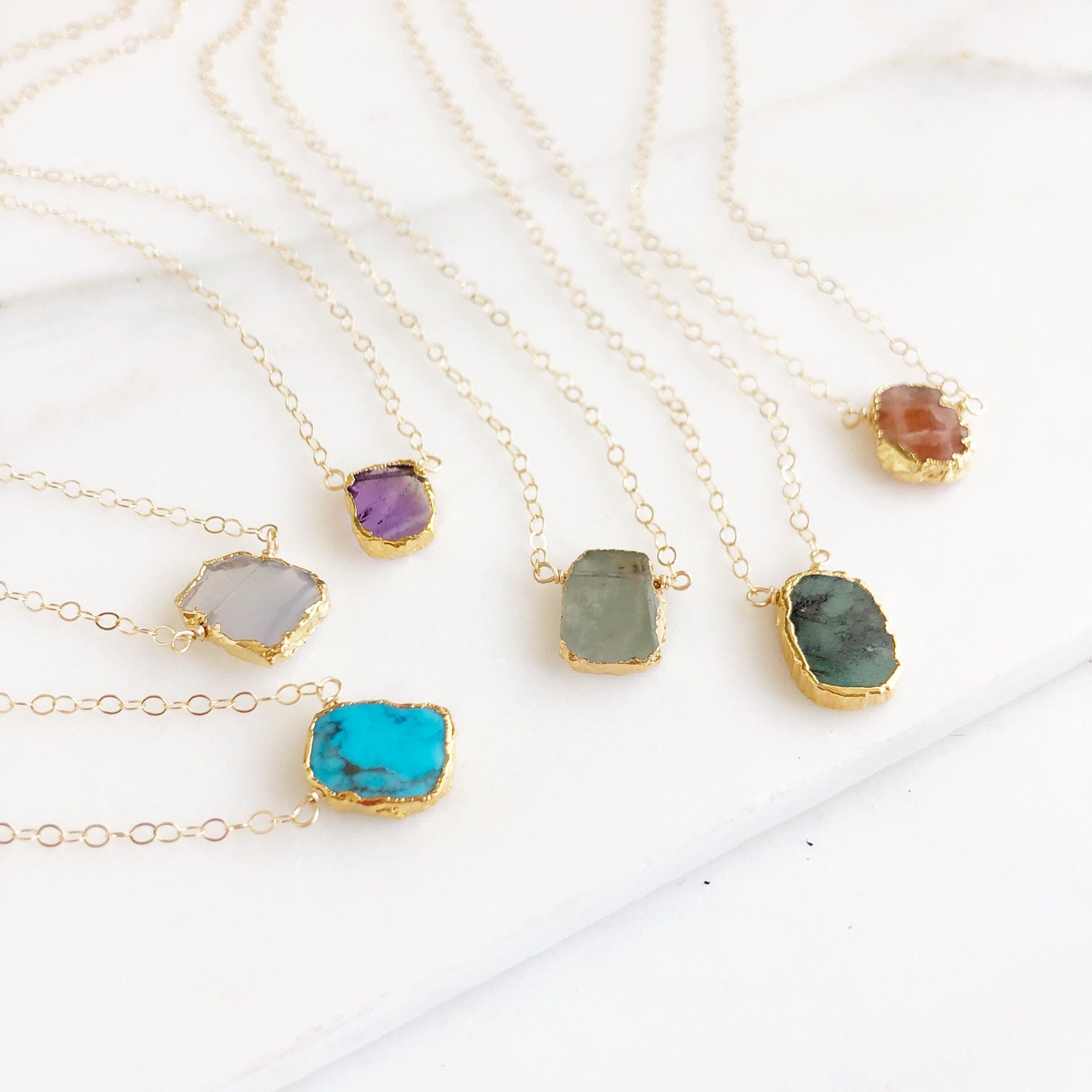 Dainty Gemstone Necklaces in Gold. Delicate Gemstone Slice - Etsy