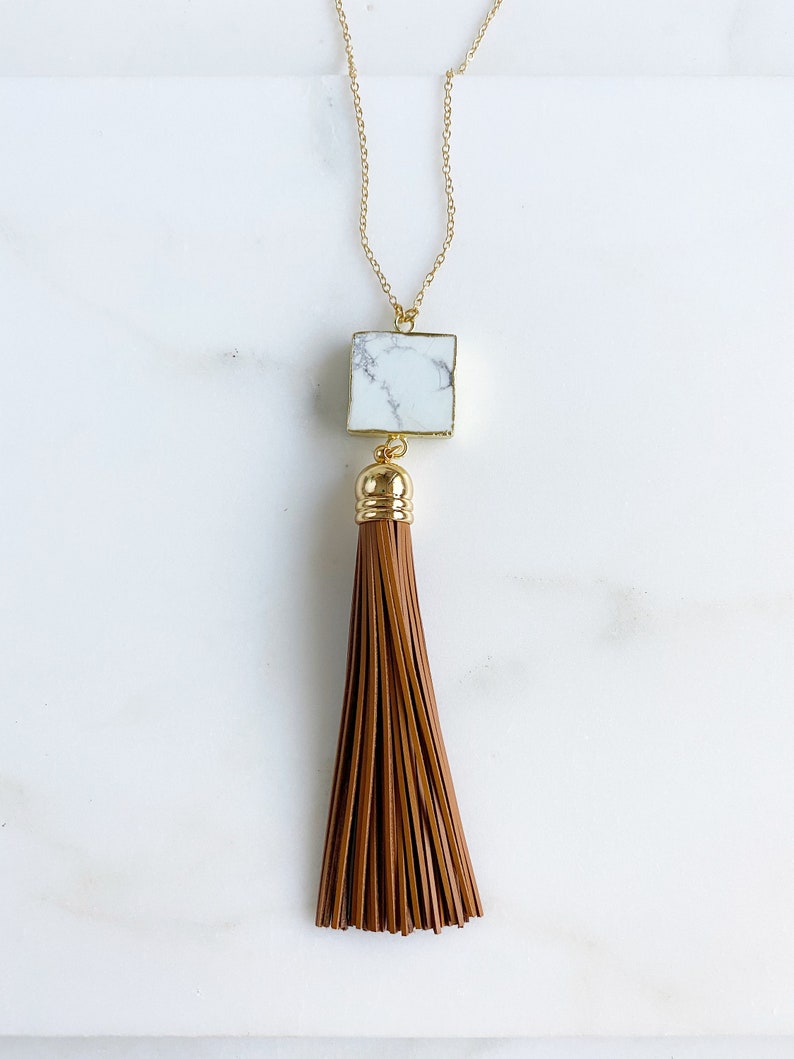 Tassel Necklace. Leather Tassel Necklace. Turquoise Orange | Etsy
