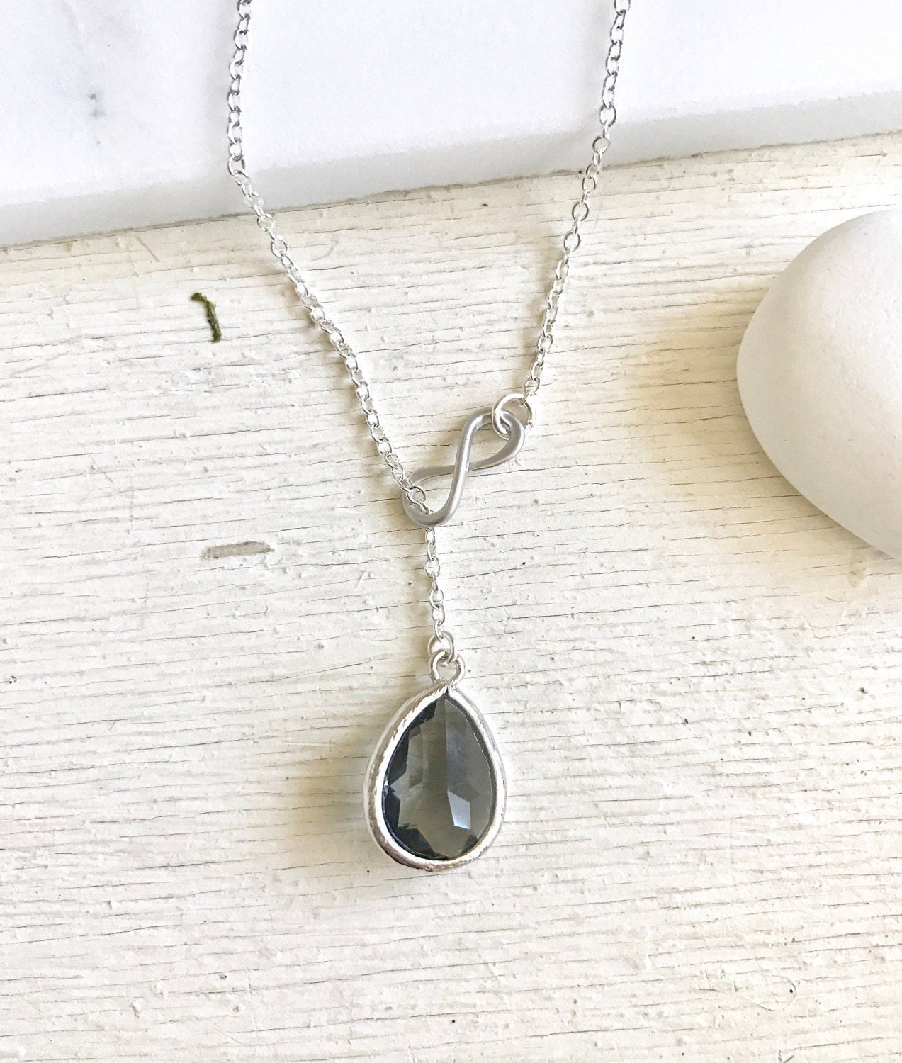 Charcoal Grey Lariat Necklace. Y Necklace. Infinity Necklace. Etsy