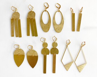 Brushed Brass Geometric Statement Earrings: Minimalist Gold Shapes